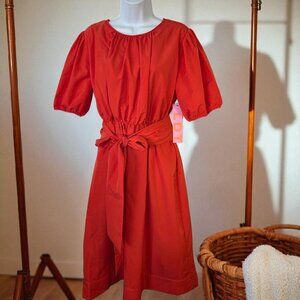 LDT Puff Short Sleeve Dress Sz 10 | Red Bow, Pockets | Cottage Coquette Style